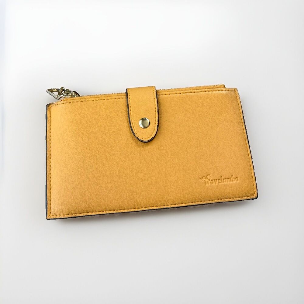 Travelambo Women's RFID Blocking Bifold Wallet Yellow Vegan Leather Card Case